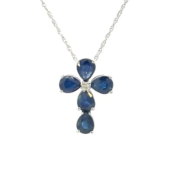 Platinum Sapphire and Diamond Cross Pendant Bryan Jewelry Prattville, AL
