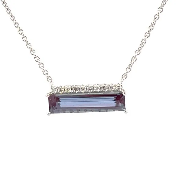 Created Alexandrite & diamond bar necklace-wearable 16-17-18 inches Bryan Jewelry Prattville, AL