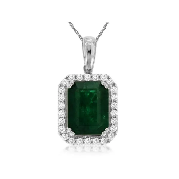 Classic Emerald Cut Emerald & Diamond Pendant in 14kw Bryan Jewelry Prattville, AL