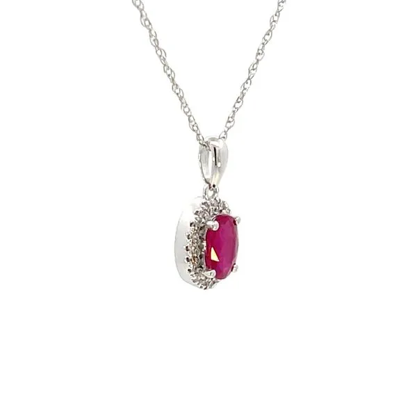 Oval  Ruby & Diamond Halo Pendant Image 3 Bryan Jewelry Prattville, AL