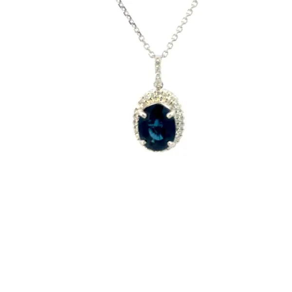 Blue Sapphire 9x7 Oval AA Quality AGTA  Diamond Pendant Image 4 Bryan Jewelry Prattville, AL