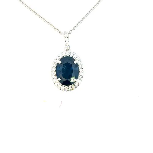Blue Sapphire 9x7 Oval AA Quality AGTA  Diamond Pendant Bryan Jewelry Prattville, AL