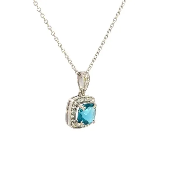 London Blue Topaz Pendant with Diamond Halo-14kw Image 3 Bryan Jewelry Prattville, AL