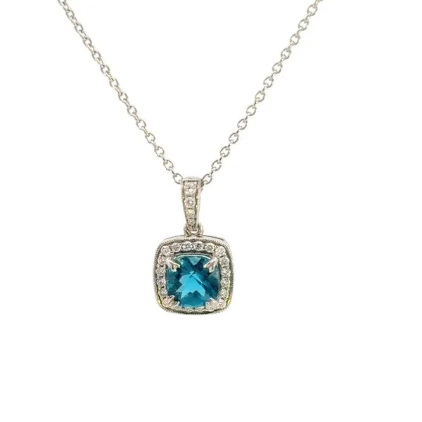 London Blue Topaz Pendant with Diamond Halo-14kw Bryan Jewelry Prattville, AL
