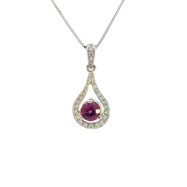 Rhodolite Garnet and diamond pendant in 18kw Bryan Jewelry Prattville, AL