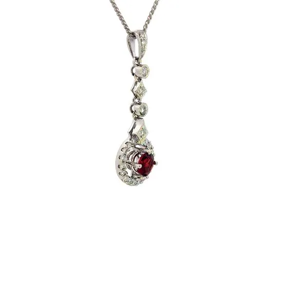 Garnet & Diamond Drop Pendant in 14kw Image 2 Bryan Jewelry Prattville, AL