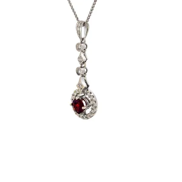 Garnet & Diamond Drop Pendant in 14kw Image 3 Bryan Jewelry Prattville, AL