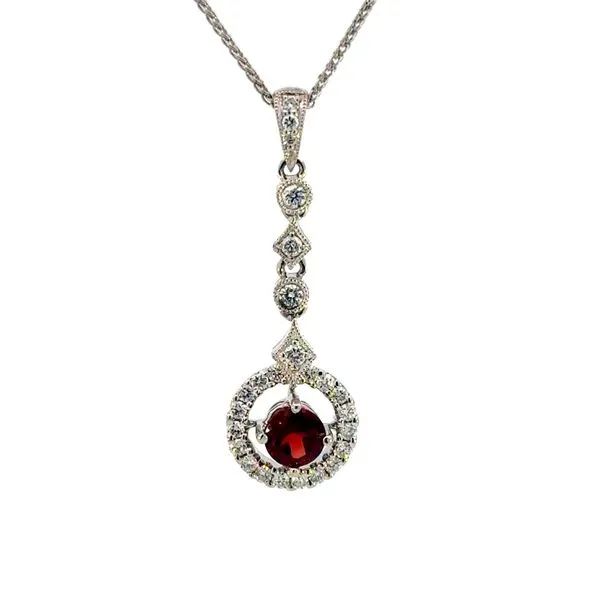 Garnet & Diamond Drop Pendant in 14kw Bryan Jewelry Prattville, AL