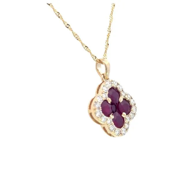 Clover Ruby & Diamond Pendant-14ky Image 3 Bryan Jewelry Prattville, AL