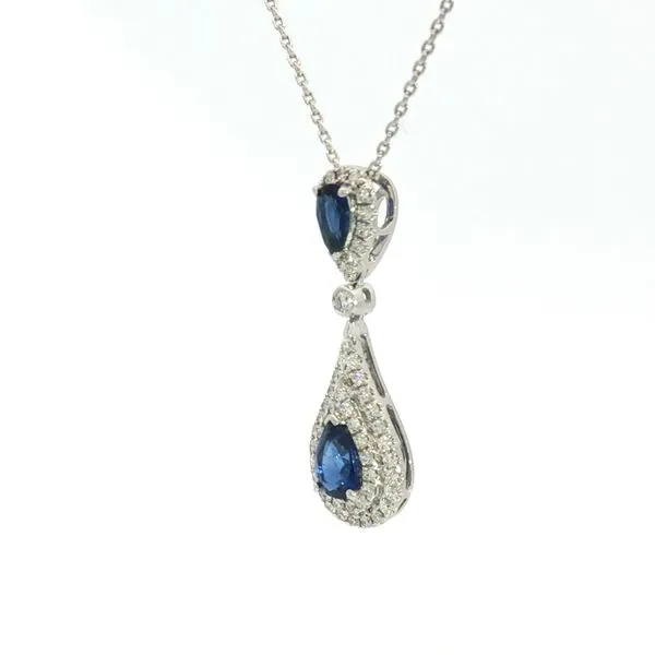 18k White Gold Natural Sapphire & Diamond Drop Pendant Image 2 Bryan Jewelry Prattville, AL