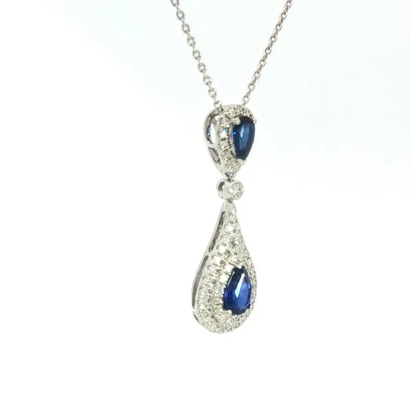 18k White Gold Natural Sapphire & Diamond Drop Pendant Image 3 Bryan Jewelry Prattville, AL