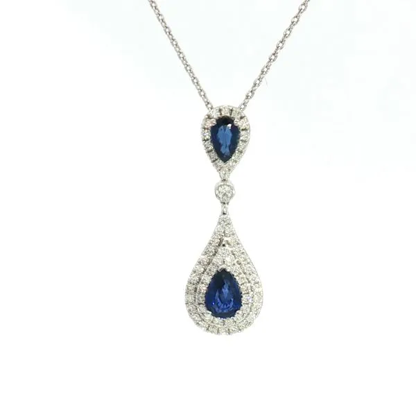 18k White Gold Natural Sapphire & Diamond Drop Pendant Bryan Jewelry Prattville, AL