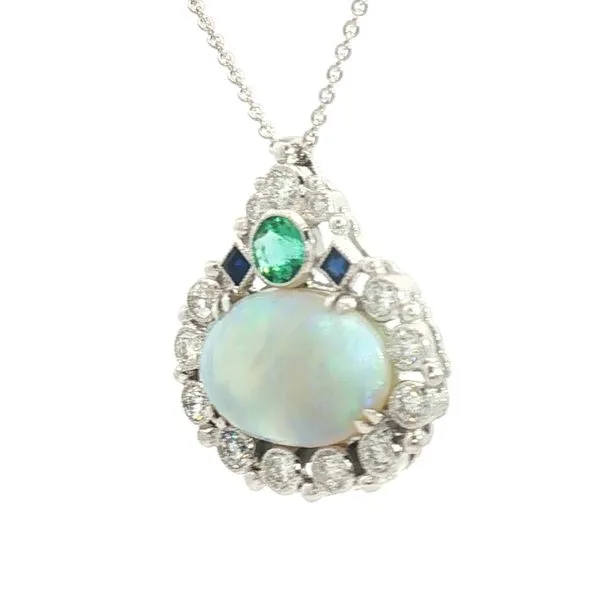 One-of-a-Kind Opal, Emerald, Sapphire & Diamond Pendant in 14k White Gold Image 2 Bryan Jewelry Prattville, AL