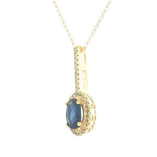 Royal Blue: Sapphire & Diamond Halo Drop Pendant Image 3 Bryan Jewelry Prattville, AL