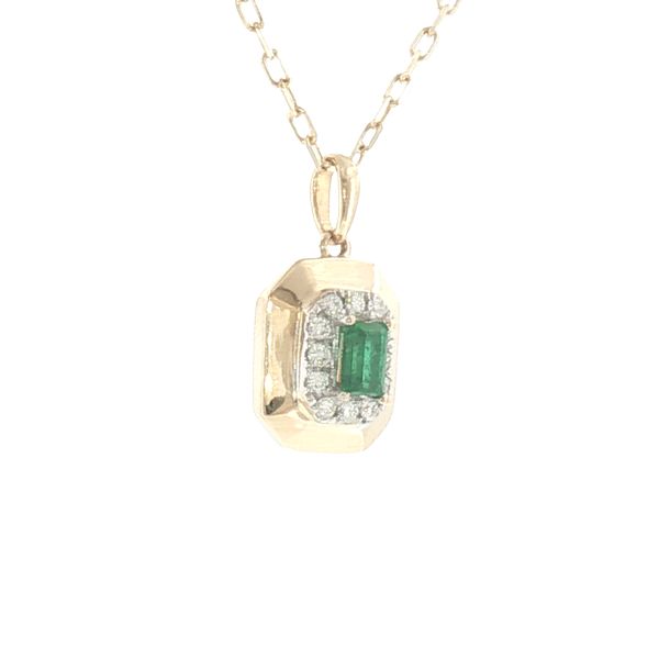Refined Glow: Petite Emerald & Diamond Halo Pendant Image 2 Bryan Jewelry Prattville, AL