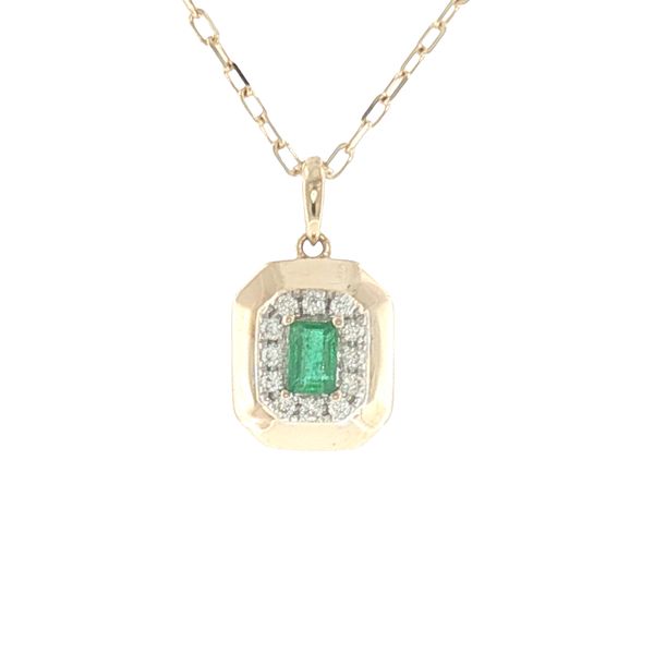 Refined Glow: Petite Emerald & Diamond Halo Pendant Bryan Jewelry Prattville, AL