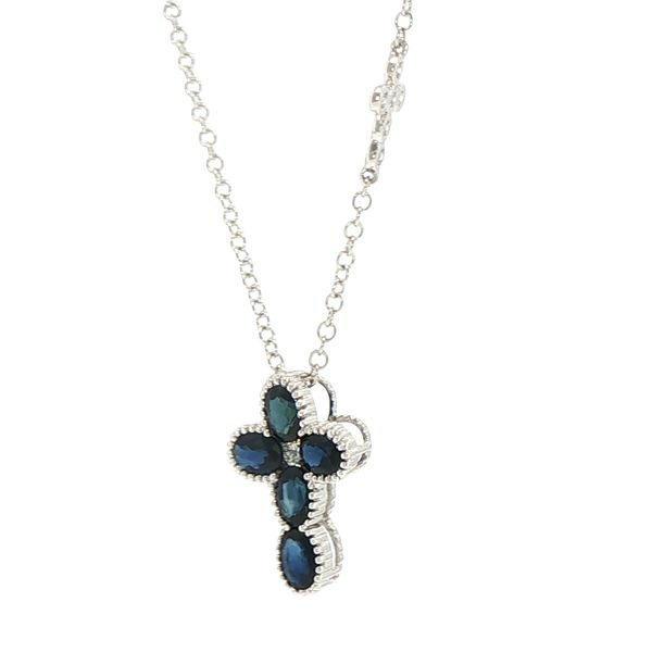 Graceful Faith: Sapphire & Diamond Cross Pendant in 18K White Gold Image 3 Bryan Jewelry Prattville, AL