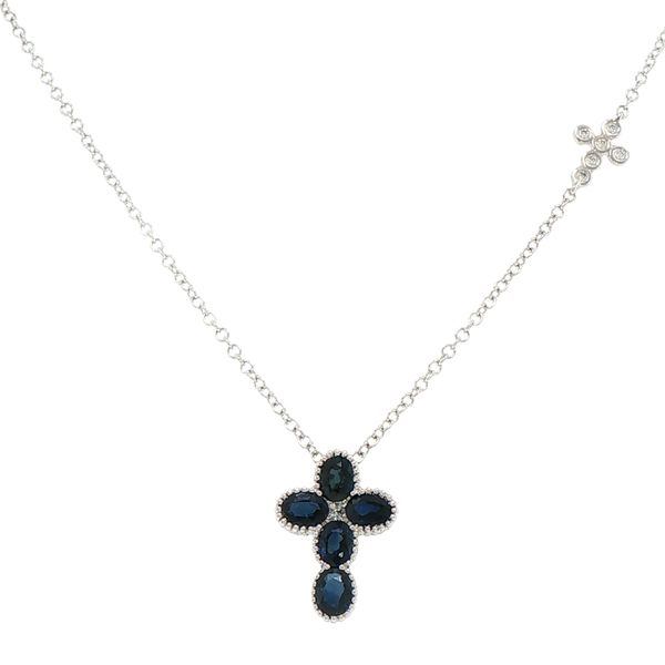 Graceful Faith: Sapphire & Diamond Cross Pendant in 18K White Gold Bryan Jewelry Prattville, AL