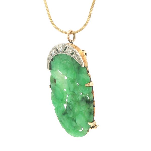 Estate Carved Jade Diamond Pin/Pendant Image 3 Bryan Jewelry Prattville, AL