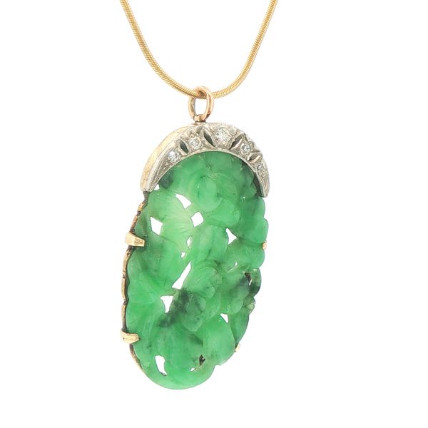 Estate Carved Jade Diamond Pin/Pendant Bryan Jewelry Prattville, AL