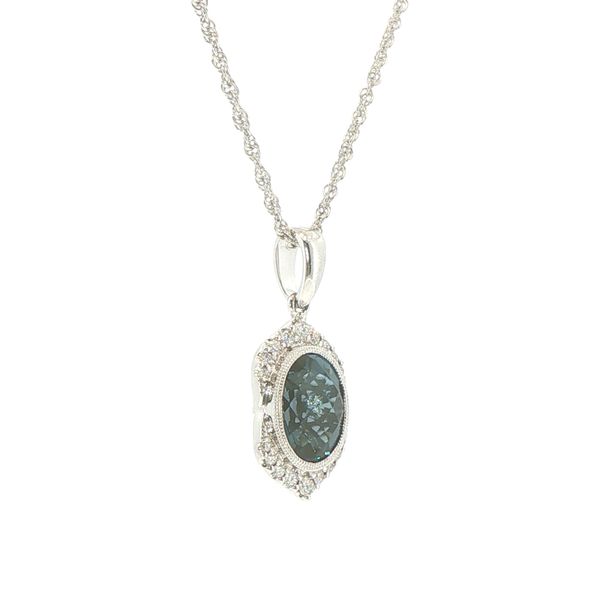 14K White Gold Oval London Blue Topaz  & Natural Diamond Milgrain Pendant Image 2 Bryan Jewelry Prattville, AL