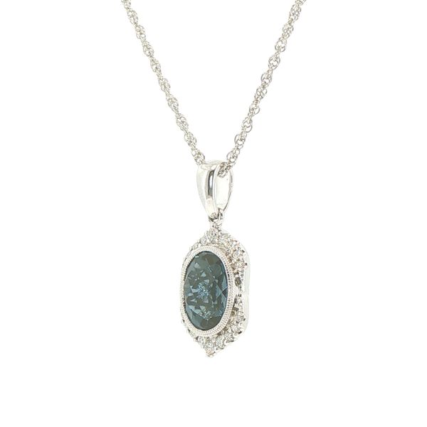 14K White Gold Oval London Blue Topaz  & Natural Diamond Milgrain Pendant Image 3 Bryan Jewelry Prattville, AL