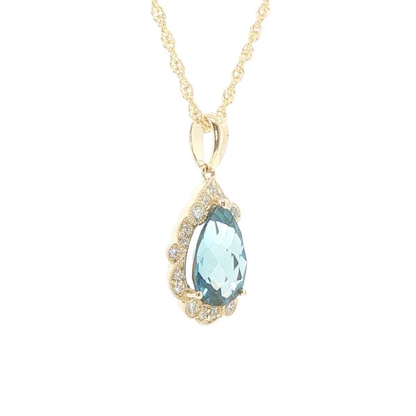 14K Yellow Gold Pear London Blue Topaz & Diamond Pendant Image 2 Bryan Jewelry Prattville, AL