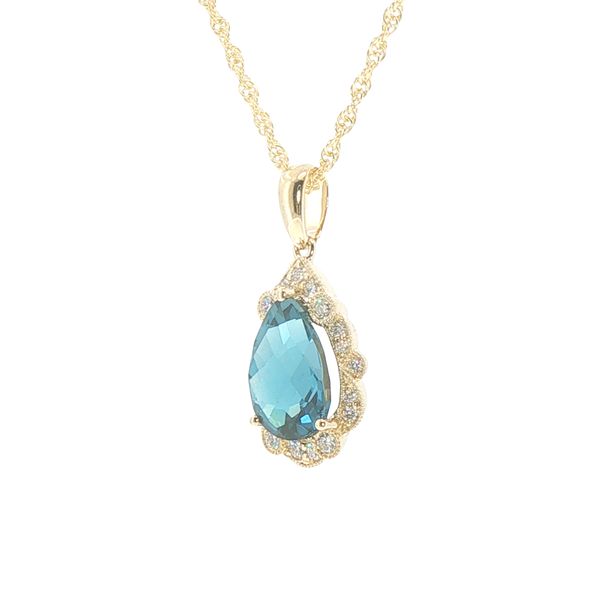 14K Yellow Gold Pear London Blue Topaz & Diamond Pendant Image 3 Bryan Jewelry Prattville, AL