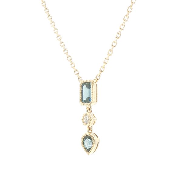 14K Yellow Gold Montana Sapphire & Diamond Three-Stone Pendant Necklace Image 3 Bryan Jewelry Prattville, AL