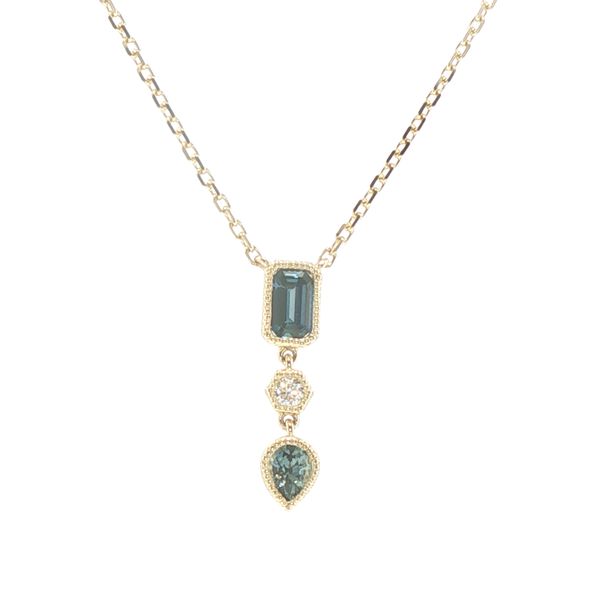 14K Yellow Gold Montana Sapphire & Diamond Three-Stone Pendant Necklace Bryan Jewelry Prattville, AL