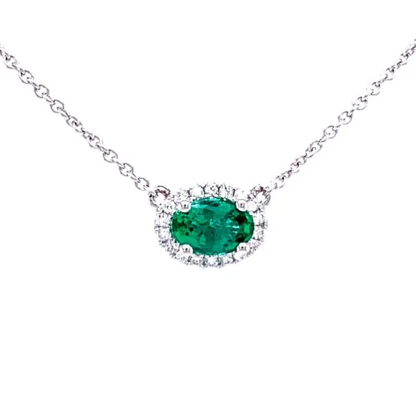 Sideways Oval Emerald & Diamond Necklace-18k Bryan Jewelry Prattville, AL