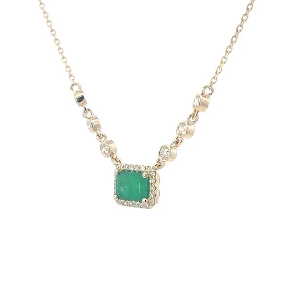 Emerald & diamond halo with fixed bezels-adjustable chain Image 2 Bryan Jewelry Prattville, AL
