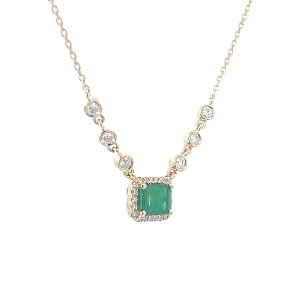 Emerald & diamond halo with fixed bezels-adjustable chain Image 3 Bryan Jewelry Prattville, AL