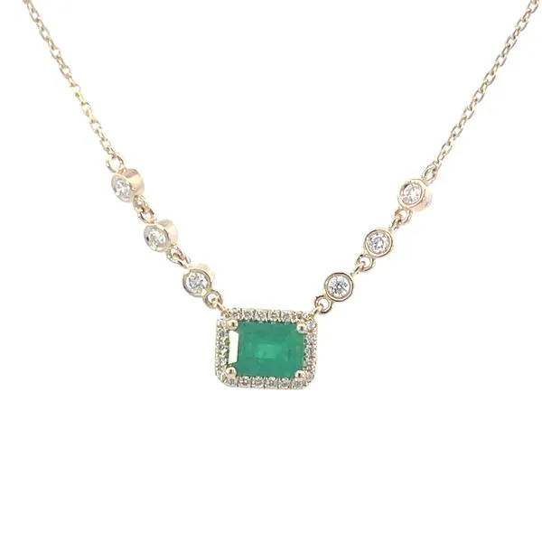 Emerald & diamond halo with fixed bezels-adjustable chain Image 4 Bryan Jewelry Prattville, AL