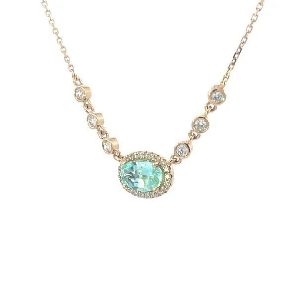 Paraiba Tourmaline & diamond necklace-18ky-adjustable Image 2 Bryan Jewelry Prattville, AL