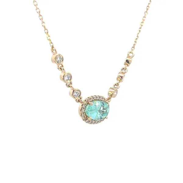 Paraiba Tourmaline & diamond necklace-18ky-adjustable Image 3 Bryan Jewelry Prattville, AL
