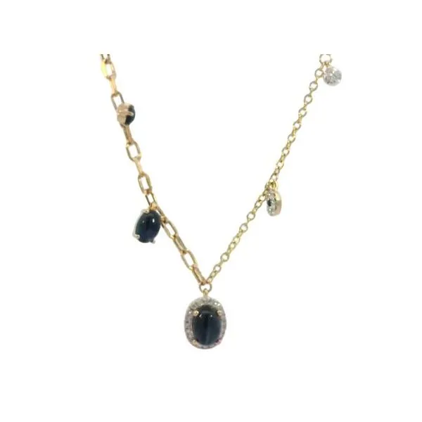 Graduated oval sapphires with round diamonds in 14ky half paperclip chain Bryan Jewelry Prattville, AL