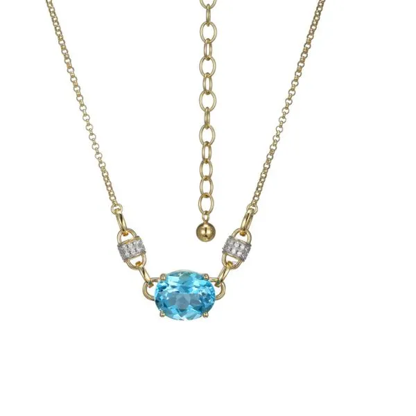 Blue Topaz and CZ fashion necklace in yellow plate with adjustable chain 17 + 2 Bryan Jewelry Prattville, AL