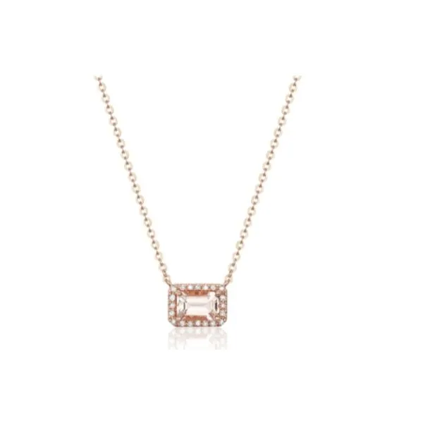 Morganite emerald cut halo necklace-14kr Bryan Jewelry Prattville, AL