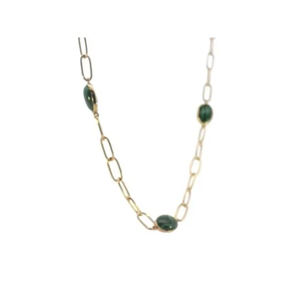 Oval Malachite Paper Clip Chain Necklace Image 2 Bryan Jewelry Prattville, AL
