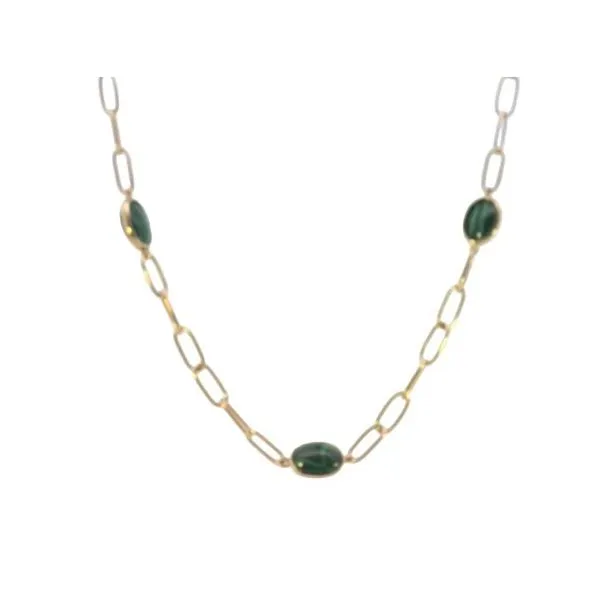 Oval Malachite Paper Clip Chain Necklace Image 3 Bryan Jewelry Prattville, AL