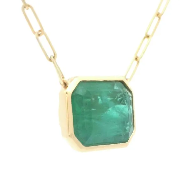 Bezel set Natural Emerald on Paperclip Link-18k Image 2 Bryan Jewelry Prattville, AL