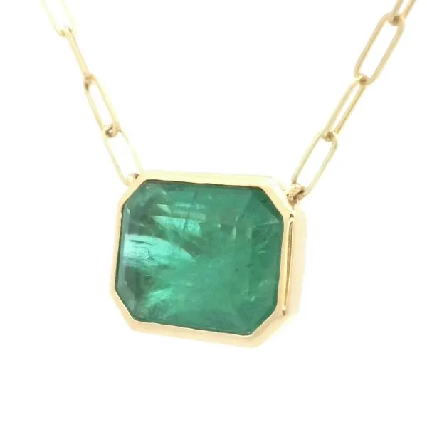 Bezel set Natural Emerald on Paperclip Link-18k Image 3 Bryan Jewelry Prattville, AL