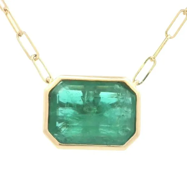 Bezel set Natural Emerald on Paperclip Link-18k Bryan Jewelry Prattville, AL