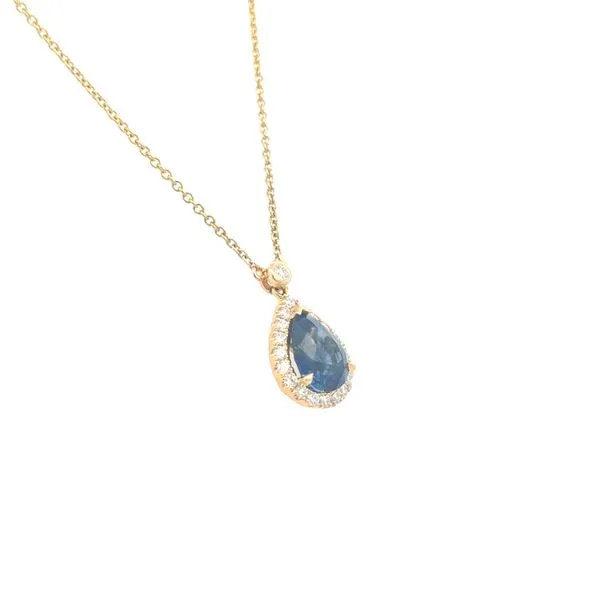 18ky Sapphire & Diamond Halo Pear Shape Necklace Image 2 Bryan Jewelry Prattville, AL