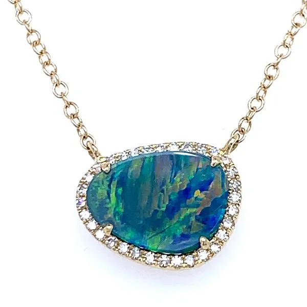 Cosmic Color Golden Glow Opal & Diamond Necklace in 14k yellow gold Bryan Jewelry Prattville, AL