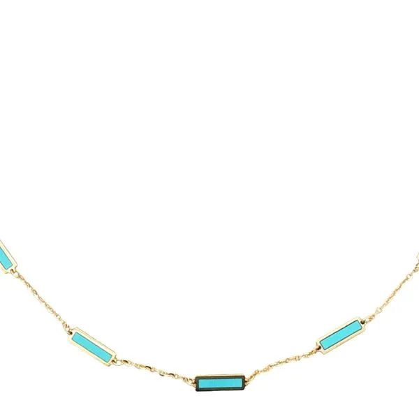 14k Yellow Gold Turquoise Station Bar Necklace Bryan Jewelry Prattville, AL