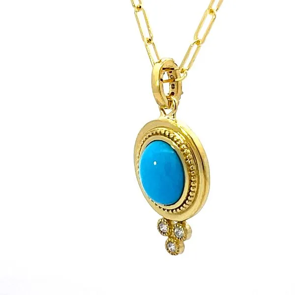 Turquoise & diamond pendant on paperclip chain in 14ky Image 2 Bryan Jewelry Prattville, AL