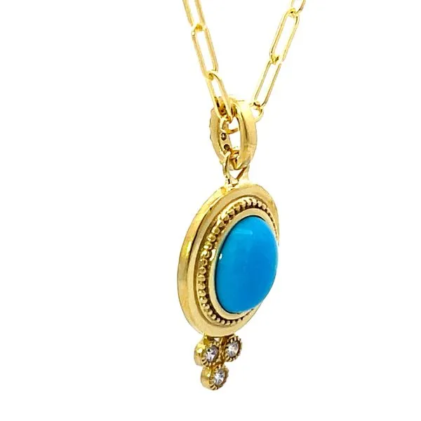 Turquoise & diamond pendant on paperclip chain in 14ky Image 3 Bryan Jewelry Prattville, AL