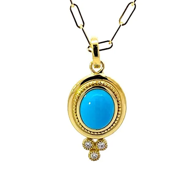 Turquoise & diamond pendant on paperclip chain in 14ky Image 4 Bryan Jewelry Prattville, AL